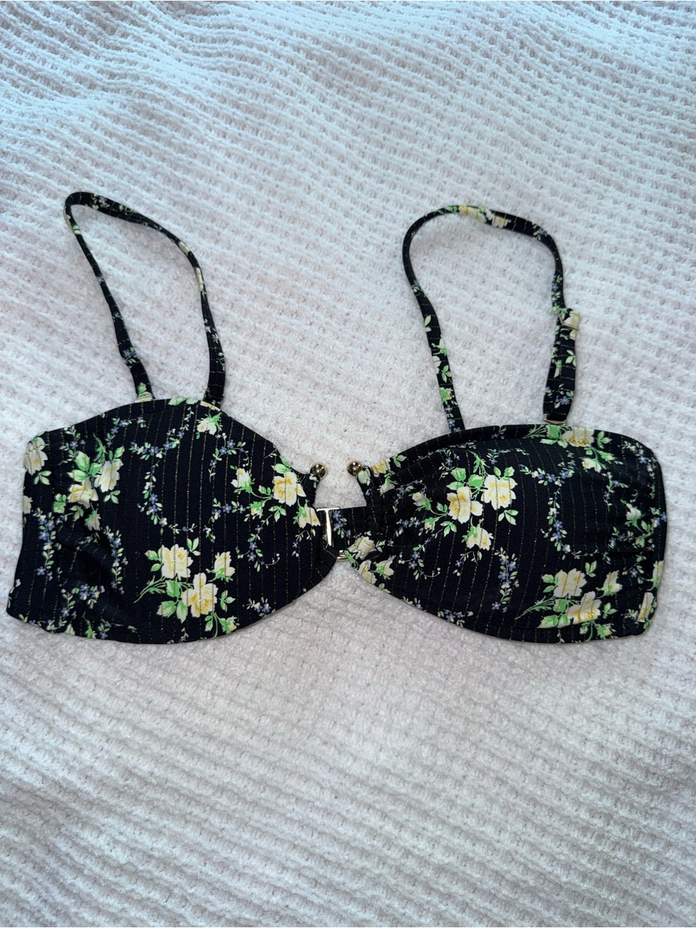 aerie Black Bandeau Bra with Yellow Floral Print